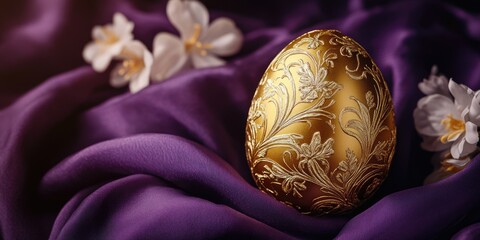 Canvas Print - Golden egg on purple cloth