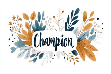 Aufkleber - A modern graphic of a laurel wreath surrounding the word â€œChampion,â€ rendered in a minimalist style with gold and white tones