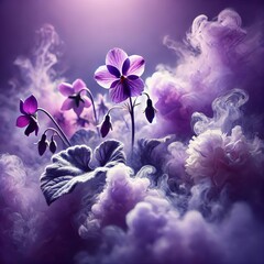 Wall Mural - Violet Mist Pale purple clouds drift from a violet conveying a s