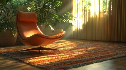 Canvas Print - Chair in sunlit room with plants, home interior use