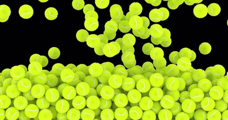 Fototapete - Tennis balls falling and fill the screen. 3D animation on transparent background