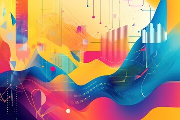 Poster - Abstract colorful waves and data visualization