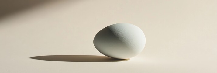 Poster - Single egg with subtle shadow on minimalistic beige background, celebrating easter concept