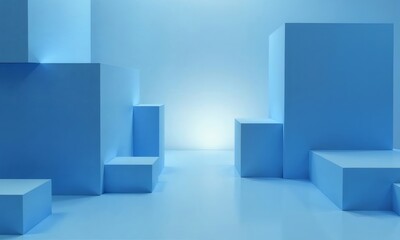 Wall Mural - Blue cube abstract background, product display.