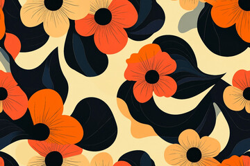 Poster - Colorful retro hippie pattern of flowers and shapes vibrant 60s style generative ai