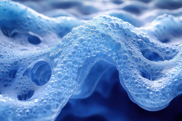 Poster - Bubbles and foam create a captivating wave pattern in vibrant blue tones