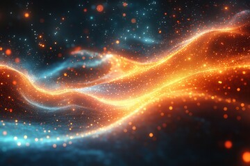 Poster - Colorful abstract light waves with swirling patterns in vibrant hues of blue and orange during a cosmic event