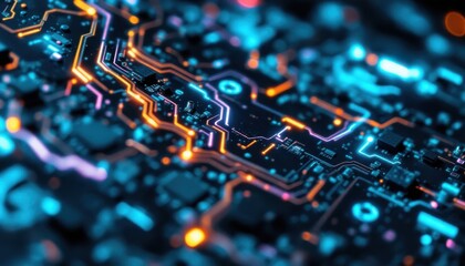 Poster - Futuristic circuit board with glowing patterns in technology design