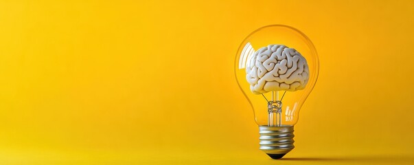 Wall Mural - creative concept of innovation with a brain inside a light bulb.