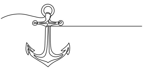 Poster - Nautical Anchor Continuous Line Drawing with Editable Stroke, Continuous line drawing of sea anchor, Large sea anchor of the ship. Set of sea ocean elements. Continuous one line drawing of anchor. 