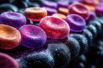 Poster - Colorful abstract representation of bubbles on a textured surface during a creative artistic exploration