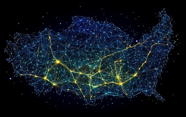 Aufkleber - Abstract network map of a region, dark background. Possible use educational material