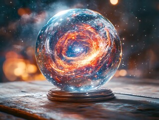Wall Mural - Crystal Ball, Universe, Mystic, Night Table.  Possible Use Stock photo for spiritual, fantasy, or cosmic themes