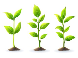 Aufkleber - Three young plants growing in soil. Illustration for nature education