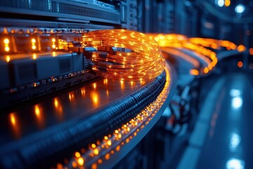Poster - Illuminated data cables in a high-tech server room showcasing advanced networking technology