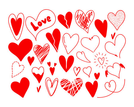 Set of Hearts. Hand drawn hearts isolated.