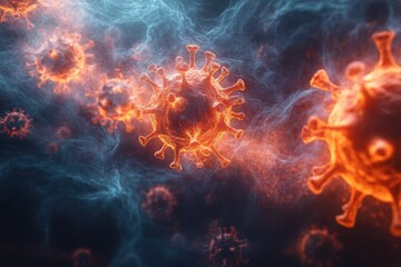 Poster - Visualization of virus particles interacting in a microscopic environment during a health crisis
