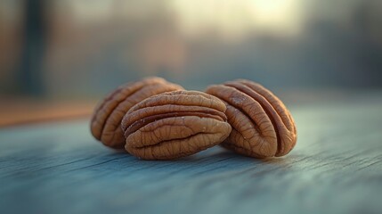 Wall Mural - Pecans on wood, sunset, outdoor, nature.