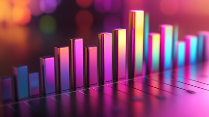Aufkleber - A D bar chart with rising, metallic bars in gradient shades, symbolizing growth and performance in a sleek, futuristic environment