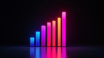 Poster - A D financial bar graph with smooth, glowing bars and a minimalistic background, symbolizing steady growth and success in market trends