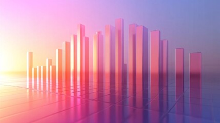 Poster - A D financial bar graph with smooth, glowing bars and a minimalistic background, symbolizing steady growth and success in market trends