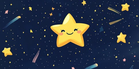 Wall Mural - happy smiling star amongst many twinkling stars