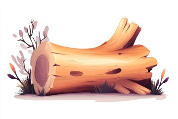 Leinwandbilder - A minimalist depiction of a wooden log with clean lines and soft gradients, set against a plain white background