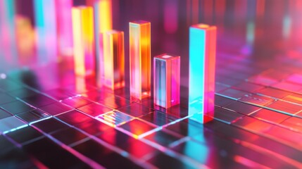 Poster - A clean, modern D bar graph with light reflections and sharp edges, showing market fluctuations in vivid colors with a sleek design