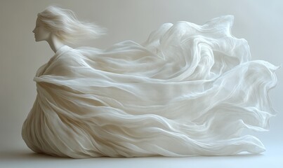 Sticker - White mannequin, flowing fabric, ethereal beauty.