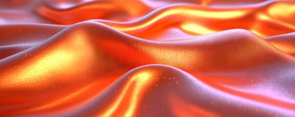 Poster - Orange silk waves, glowing, abstract background, design