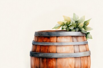 Poster - A simple line drawing of a wooden barrel, with subtle shading and muted brown tones on a white background