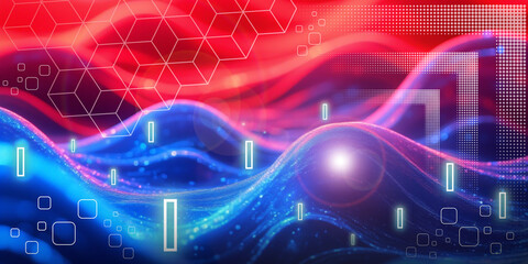 Aufkleber - Abstract background. Energy Wave Concept and Wireless Internet Connection Technology with Future Fast Innovation. futuristic, digital , background, vibrant, geometric, wave, movement, energy, dynamic