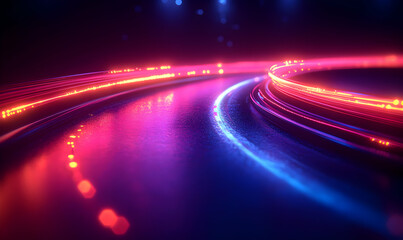 Poster - Neon Road, Glowing Curves, Stage, Abstract, Futuristic