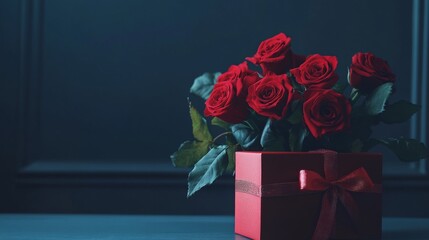 Poster - red roses and gift box