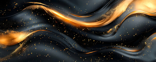 Poster - Gold, black, wave, glitter, abstract, digital, design, background, luxury