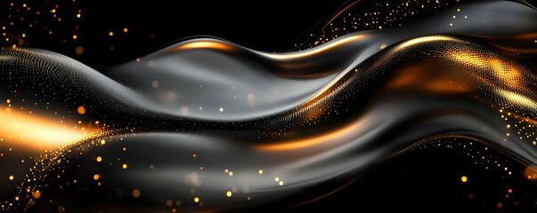 Poster - Dark gold wave, bokeh background, luxury design