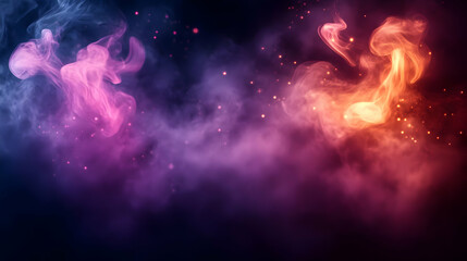 Sticker - Colorful smoke swirls, dark background, sparks, overlay