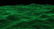 © TAMER YILMAZ - 3D rendered abstract grid neon topography. Green mesh terrain