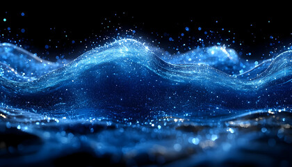 Poster - Glowing blue wave, dark background, digital art, screen saver