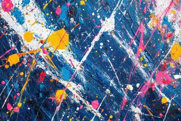 Poster - Bright abstract paint texture with colorful streaks on a deep blue background