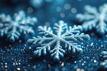 Poster - Dark blue background featuring light blue snowflake decorations for winter themes