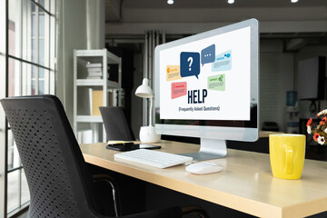Poster - help screen on the website provide answer to faq frequently asked question snugly with knowledge inf