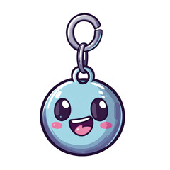 Aufkleber - A cheerful cartoon keychain featuring a round blue face with a joyful expression,  attached to a metal ring.