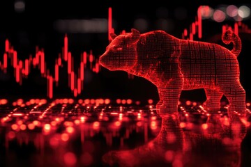 Poster - A red elephant standing in front of a stock chart, great for financial or business-themed projects