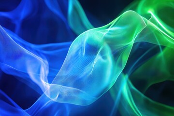 Poster - vibrant light waves in blue and green tones create a modern abstract composition