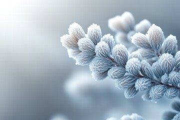 Poster - Frost-covered branch with intricate textures on a light gray background