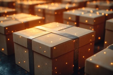 Poster - Collection of lit boxes used as decorative displays or lighting sources