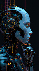 Poster - Thoughtful humanoid robot internal circuitry futuristic design thinking and processing analytics reasoning