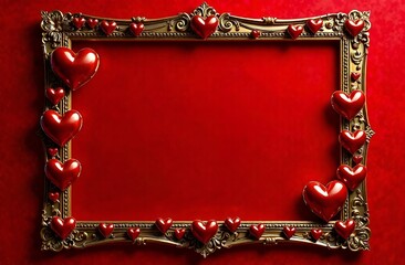 Frame with hearts along the contour on the red background. Valentine's Day. Mother's Day