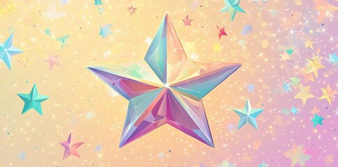 Poster - A large iridescent star among many smaller pastel stars